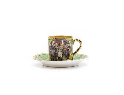Lot 228 - A Sèvres style porcelain 'Les Adieux de Fontainebleau' cabinet cup and saucer