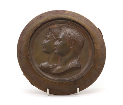 Lot 296 - A circular lead double portrait profile relief