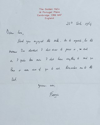 Lot 301 - Francis CRICK SIGNED: Nobel Prize lecture: on the genetic code.