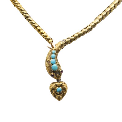 Lot 5 - A Victorian gold turquoise snake necklace