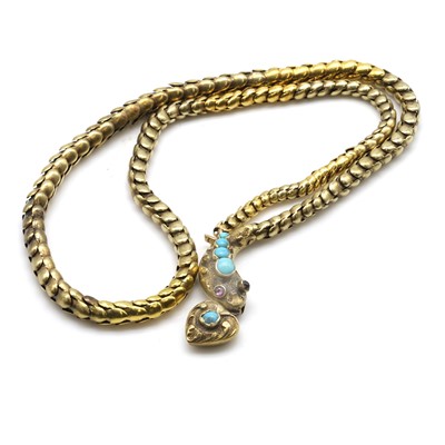 Lot 5 - A Victorian gold turquoise snake necklace