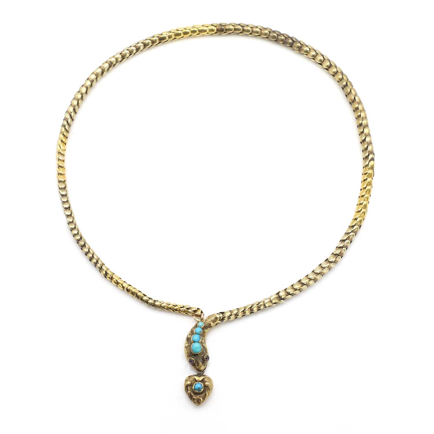 Lot 5 - A Victorian gold turquoise snake necklace