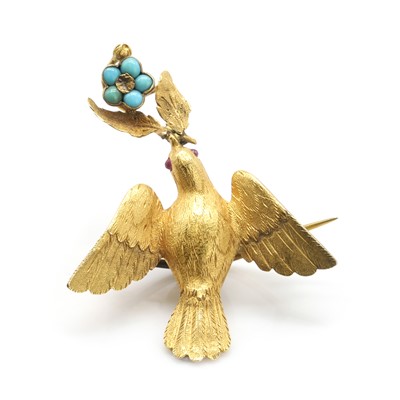 Lot 9 - A Victorian gold and turquoise Saint Esprit dove brooch