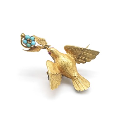 Lot 9 - A Victorian gold and turquoise Saint Esprit dove brooch