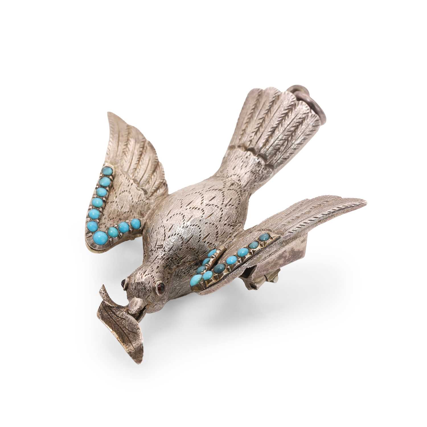 Lot 9 - A Victorian silver turquoise set Saint Esprit dove pendant/brooch