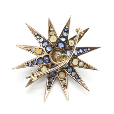 Lot 17 - A Victorian sapphire and split pearl star brooch, c.1880