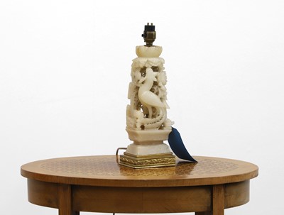 Lot 478 - A Chinese carved hardstone table lamp