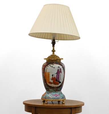 Lot 483 - A Japanese porcelain and gilt-mounted table lamp