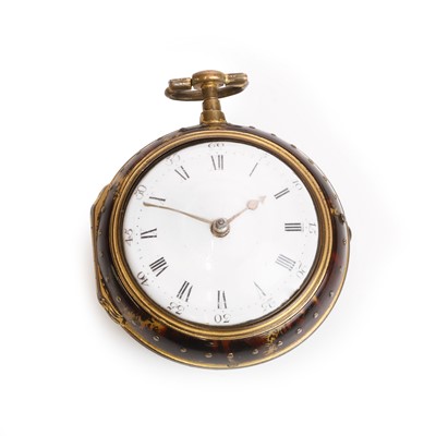 Lot 1285 - A gilt metal and underpainted horn pair cased fusee pocket watch
