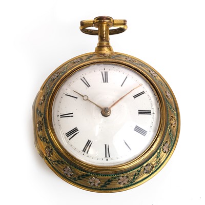 Lot 1287 - A gilt metal pair cased quarter repeater fusee pocket watch
