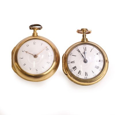 Lot 1289 - Two gilt metal pair cased verge fusee pocket watches