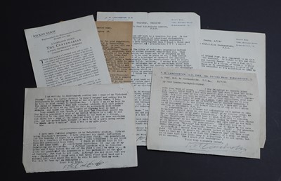 Lot 333 - LANCHESTER, F. W: Five Typed Letters Signed