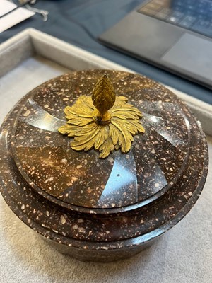 Lot 419 - An ormolu-mounted Blyberg porphyry butter box