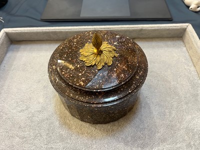 Lot 419 - An ormolu-mounted Blyberg porphyry butter box