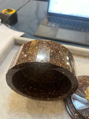 Lot 419 - An ormolu-mounted Blyberg porphyry butter box