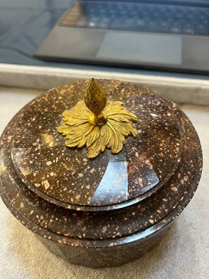 Lot 419 - An ormolu-mounted Blyberg porphyry butter box
