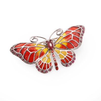 Lot 173 - A plique à jour enamel butterfly brooch