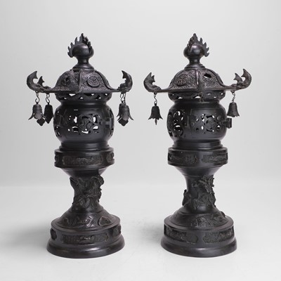 Lot 160 - A pair of Japanese bronze incense burners