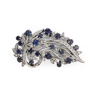 Lot 79 - A sapphire and diamond spray brooch