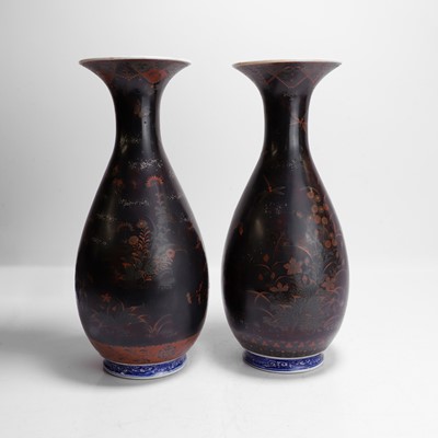 Lot 97 - A pair of Japanese porcelain and cloisonné vases