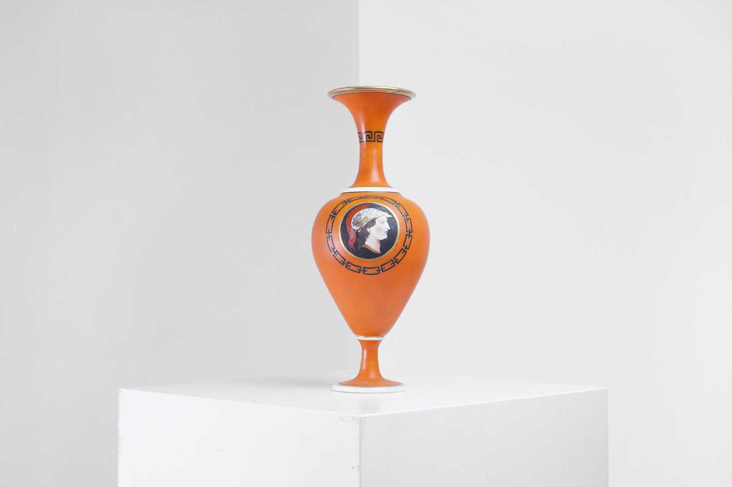 Lot 313 - A neoclassical enamelled opaline glass vase