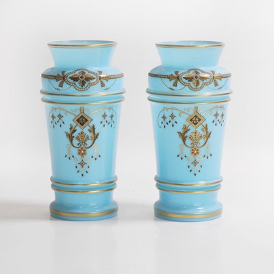 Lot 156 - A pair of French opaline glass vases