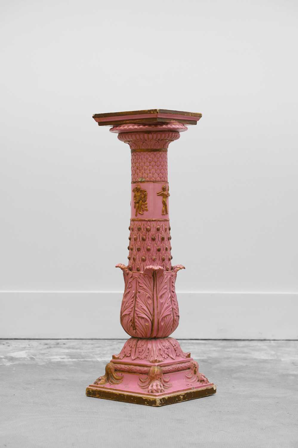 Lot 69 - A pink glazed stoneware pedestal by Copeland, late Spode