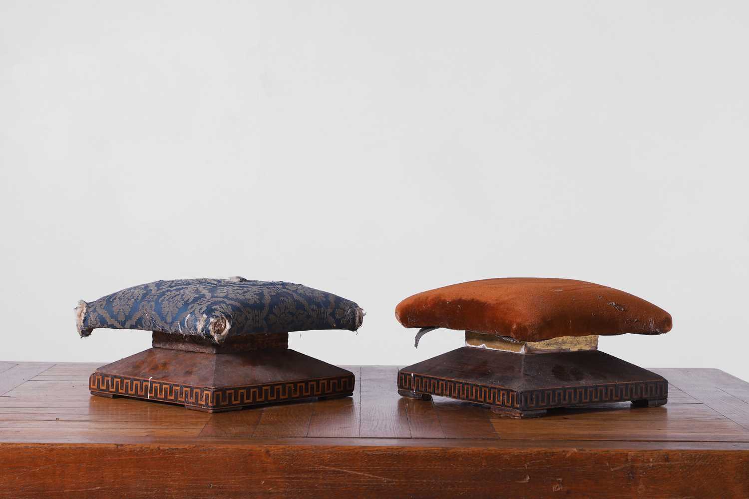 Lot 413 - A pair of Victorian walnut and inlaid footstools