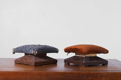 Lot 413 - A pair of Victorian walnut and inlaid footstools