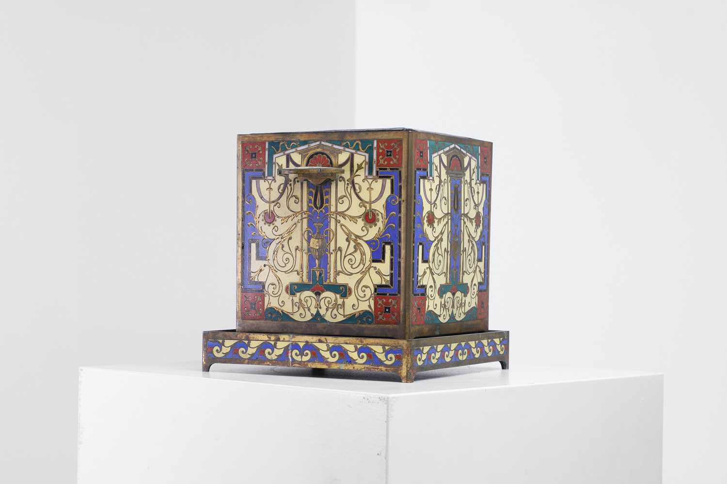 Lot 317 - A gilt-bronze and champlevé enamel jardinière on stand by Ferdinand Barbedienne