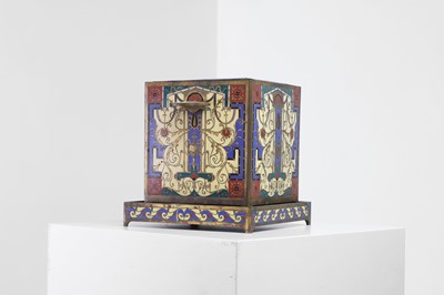 Lot A gilt-bronze and champlevé enamel jardinière on stand by Ferdinand Barbedienne