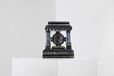 Lot 410 - A glass and reverse-painted glass model altarpiece