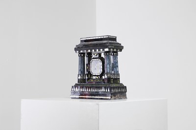 Lot 410 - A glass and reverse-painted glass model altarpiece