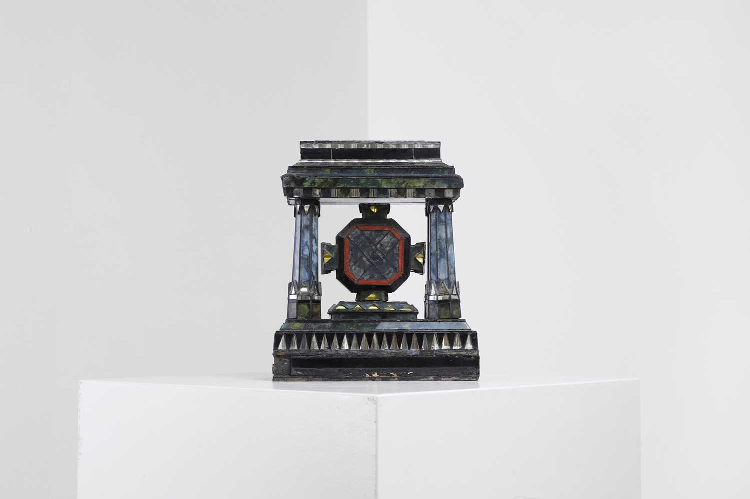 Lot 410 - A glass and reverse-painted glass model altarpiece