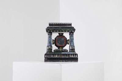 Lot 410 - A glass and reverse-painted glass model altarpiece