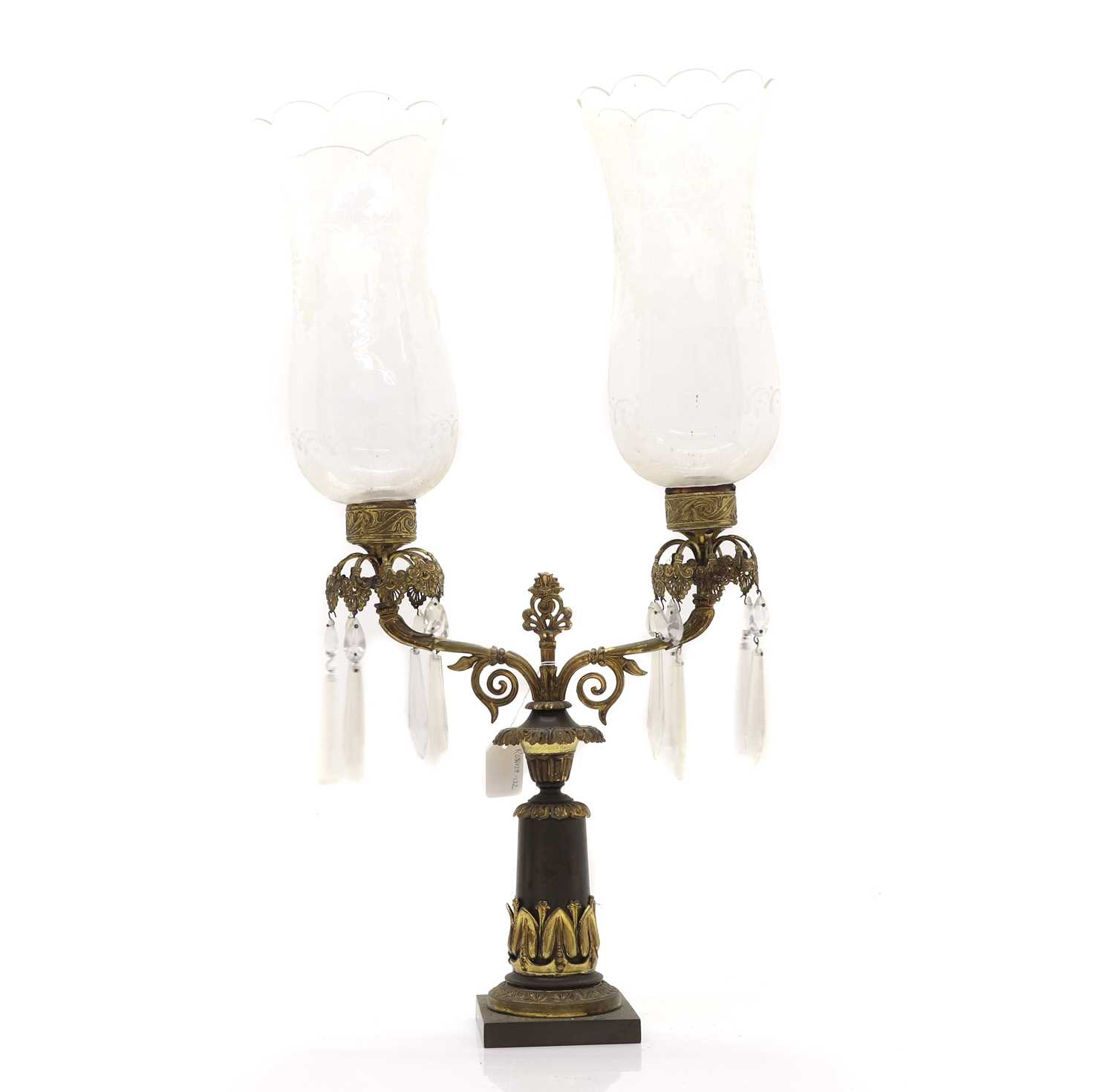 Lot 151 - A bronze two branch candalabra