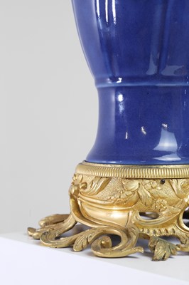 Lot 311 - A pair of ormolu-mounted blue-glazed porcelain vases