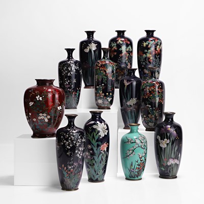 Lot 84 - A collection of twelve Japanese small cloisonné vases