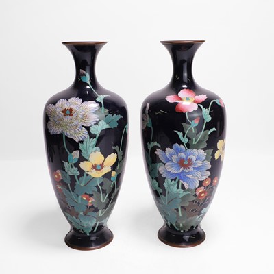Lot 207 - A pair of Japanese cloisonné vases