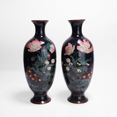 Lot 292 - A pair of Japanese cloisonné vases