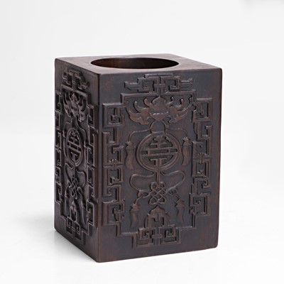 Lot 307 - A Chinese pressed wood brush pot