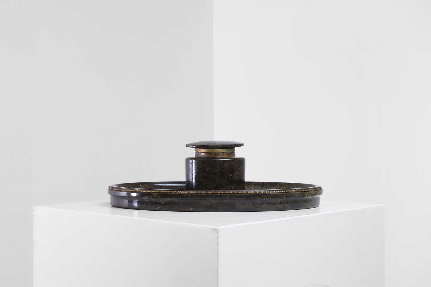 Lot 420 - A large serpentine and gilt-metal-mounted inkstand