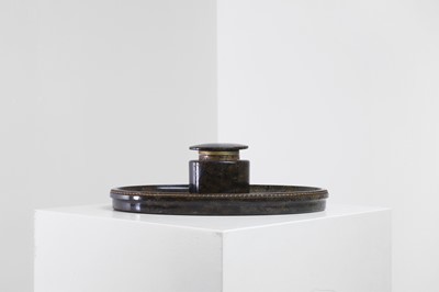 Lot 420 - A large serpentine and gilt-metal-mounted inkstand