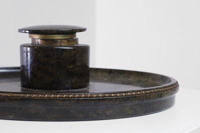 Lot 420 - A large serpentine and gilt-metal-mounted inkstand