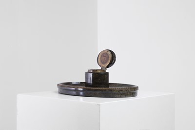 Lot 420 - A large serpentine and gilt-metal-mounted inkstand