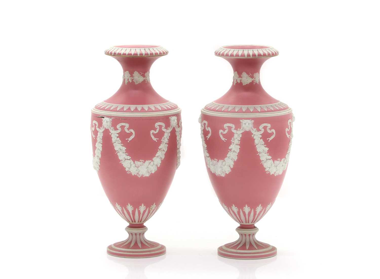 Lot 61 - A pair of pink jasperware vases