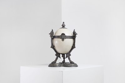 Lot 371 - A metal-mounted ostrich-egg box and cover