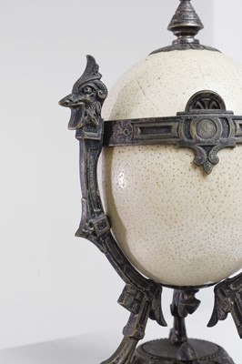 Lot 371 - A metal-mounted ostrich-egg box and cover