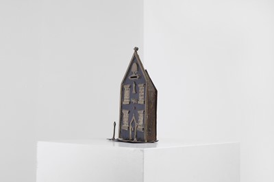 Lot 408 - A folk art steel and brass money box