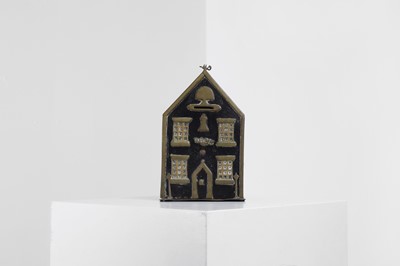 Lot 408 - A folk art steel and brass money box